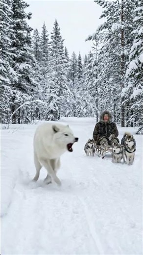A wolf saved the old woman and her pack of dogs.