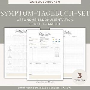 Symptom-Tagebuch Set | Health Tracker PDF 3 Vorlagen: täglich, monatlich & Protokoll A4 A5 Printable Gesundheitstagebuch Digital Download - Etsy.de