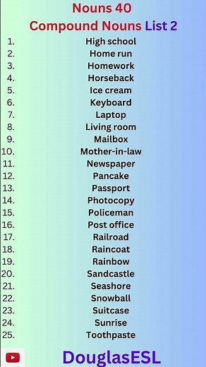 Nouns 40 Compound Nouns List 2 #languagelearning #englishtutorial #esltutor #esllearners #english