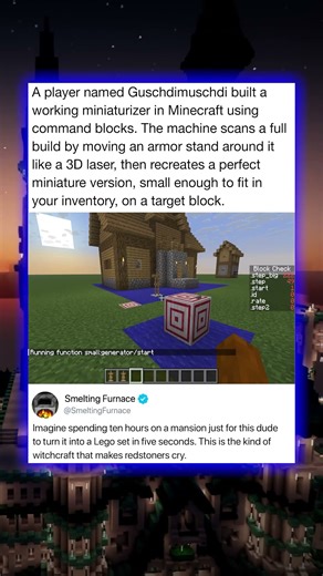 A player named Guschdimuschdi built a working miniaturizer in Minecraft using command blocks