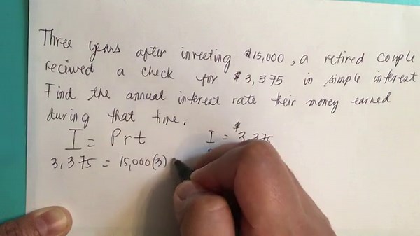 Simple interest problem. Solve for annual rate.