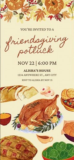 Animated Friendsgiving Potluck Invitation: Editable Canva Template