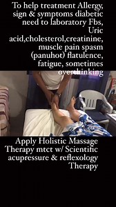 3.7K views · 36 reactions | To help treatment allergy,sign & symptom Diabetic need to laboratory fbs,uric acid,creatinine, cholesterol,fatigue, muscle pain spasm (panuhot) flatulence, sometimes overthinking, apply Holistic Massage Therapy mtct w/ scientific acupressure & reflexology Therapy #fbpost2024 #fbreelsvideo #everyone #viewers #percivalluengo #ptsmilemassagetherapytutorialandwellness #SirVal #Teamholistic #healthiswealth #followers #highlights #ThanksGod | Percival Luengo | Facebook