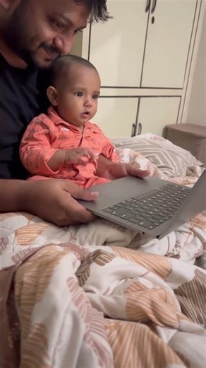 1 Year Old Baby Girl Learning Laptop with Papa 🥰💻 | Cute Baby Tech Moment | Adorable Baby Video