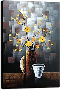 Wieco Art Silent Beauty Modern Abstract Flower Oil Paintings on Canvas Wall Art for Bedroom Living Room Wall Decorations Home Decor 100% Hand Painted Stretched and framed Contemporary Floral Artwork