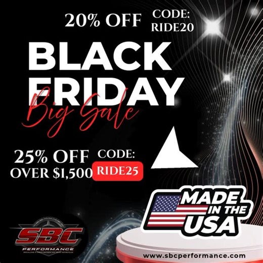 SBC Performance on Instagram: "Gobble Gobble! 🦃 Happy Thanksgiving from our SBC Performance family to yours. Tonight at MIDNIGHT, our Black Friday Sale goes live — and it’s the biggest sale of the year. Save big on American-made motorcycle performance parts including: • Risers • Front & rear crash bars • Floorboards • Foot controls • Fork guards • And more shop-built upgrades for your bike 💥 Use code RIDE20 for 20% OFF our entire lineup 💥 Orders $1500+ use code RIDE25 for 25% OFF Whether you’