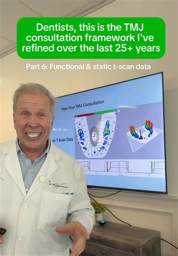 Part 6: Functional and Static T-Scan Data. You can’t fix what you can’t measure. T-Scan shows you what the eye can’t see, how force is distributed, where imbalance exists, and how the bite functions over time. Static data shows contact. Functional data shows timing and force. This is where guesswork ends and precision begins. Follow the series to learn how to assess TMJ step by step. #tmjdisorder #tmjtreatment #dentist #tmjrelief #tmjpain