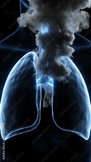 Human Lungs Breathing Animation with Pollution Effect Vertical Format Body Anatomy Respiratory System in Blue Light for