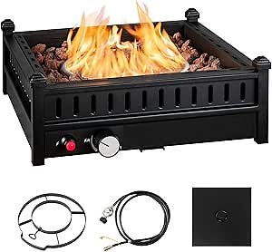 Giantex Tabletop Propane Fire Pit, 16.5 Inch Outdoor Firepit, 40,000 BTU Outdoor Gas Fire Pit w/ 2" Umbrella Hole, Removable Lid, Simple Igniting System, Lava Rocks & Tank Seat, Fire Pits for Tables