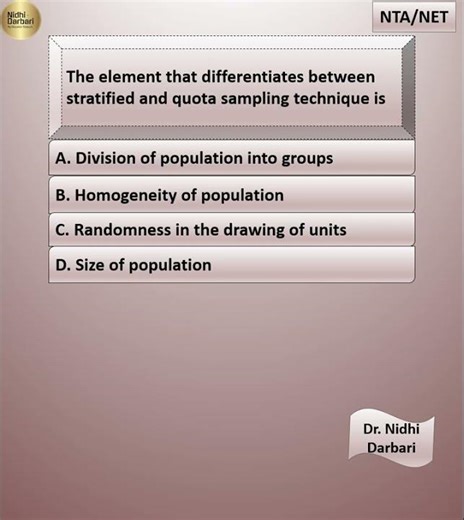 Dr. Nidhi Darbari/The element that differentiates between stratified and quota sampling technique