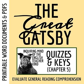 The Great Gatsby Chapter 5 Quiz and Answer Key | Independent Reading Worksheet