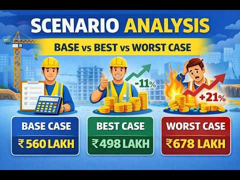 Scenario Analysis Explained 🔥 | Base vs Best vs Worst Case | Construction Cost & Time (NICMAR)