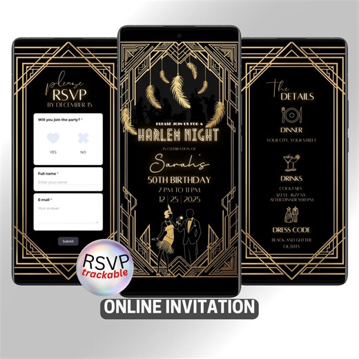 Art Deco Harlem Night Birthday Invitation: Mobile Web Invite (digital) - Etsy