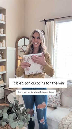 Easiest decor hack ✨ These tablecloths from Ross were turned into easy no sew curtains. #decorhacks