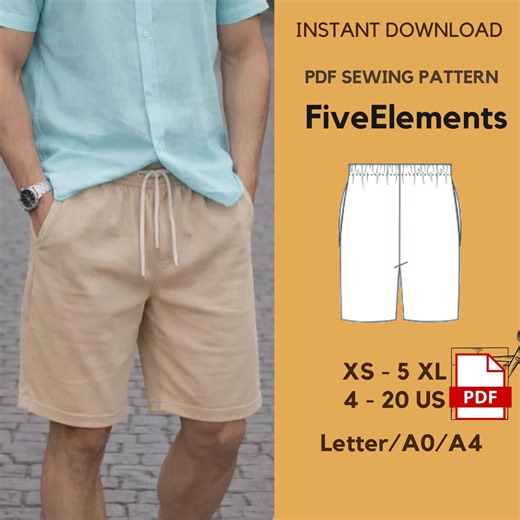 Men’s Shorts Sewing Pattern PDF | Elastic Waistband Summer Shorts | Casual Summer Shorts | Simple Shorts | XS–5XL | A4 A0 Letter - Etsy