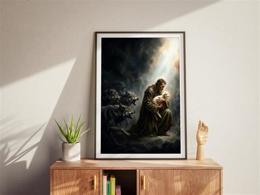 Good Shepherd Print, Spiritual Warfare Art, Protection From Wolves, Christian Gift for Men, Bible Wall Art, Dark Pastoral, Confirmation Art - Etsy
