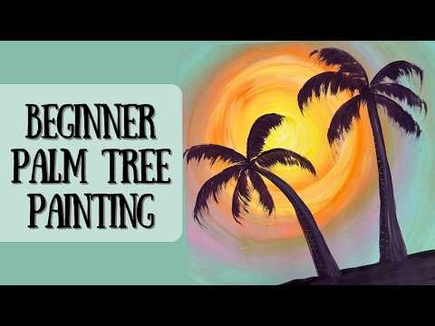 Beginner Palm Tree Beach Painting | Step by step acrylic painting tutorial