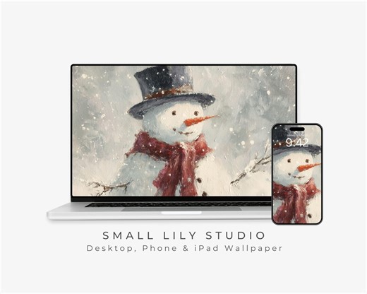 Snowman Desktop Wallpaper Set, Holiday Phone Wallpaper, Cute Christmas iPhone Wallpaper, Winter iPad Background | WS148 - Etsy