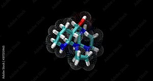 Nevirapine HIV/AIDS drug / HIV non-nucleoside reverse transcriptase inhibitor (NNRTI) inhibitor, 3d molecule spinning on Y axis