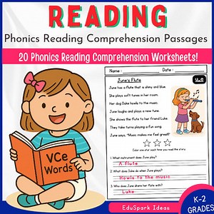 K-2 Grade Phonics Reading Fluency Comprehension Passages Questions Worksheets