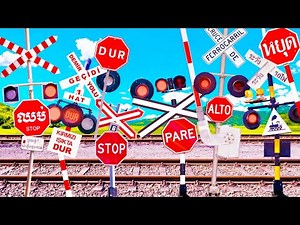 Railroad Crossing Bringing Various Stop Signs