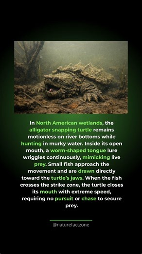 This Turtle Uses Its Tongue As Bait. The alligator snapping turtle waits motionless o...