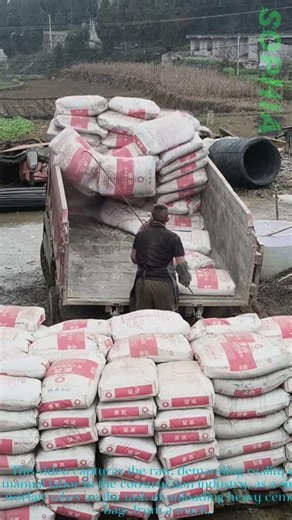 Intense Manual Labor: Unloading Heavy Cement Bags!