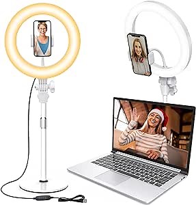 Desktop Ring Light with Stand and Phone Holder, Zoom Lighting for Computer Video Conference, Video Calls, Home Office, Laptop- Soft Lighting for Video Recording, Podcasts, Streaming Studio