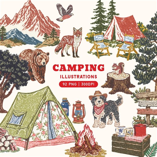 Vintage Camping Clipart Bundle, Retro Woodland Adventure PNG Graphics (300DPI) - Etsy