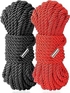BDSM Bondage Shibari Sex Rope - BDSM Beginner Set Kit Adult Fetish Bondage Restraints Set Sex Toys for Women, Men & Couples, 32 Feet 8MM (Black, Red)