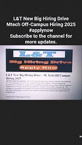 📢 Big Opportunity for M.Tech 2025 Batch |L&T Tech Hiring #job #jobsearch #freshers #shorts #trending