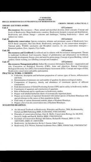 Bioresource syllabus for ist sem major/minor Bsc/NEP #bioresource #kashmiruniversity