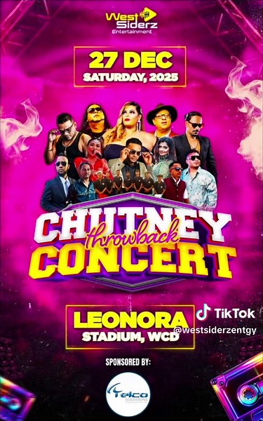 SPONSORSHIP HIGHLIGHT!!! Westsiderz Entertainment is proud to announce Telco Solutions as our Official Media Partner for the Chutney Throwback Concert on Saturday 27th December at Leonora Stadium, WCD! 🔥 Visit any Telco Solutions store for a chance to WIN promotional tickets to the biggest chutney event of 2025! Don’t miss out — check in-store and be part of the excitement!