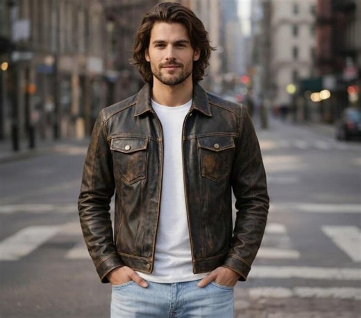 Handmade Men's Distressed Leather Jacket | Genuine Leather Trucker Coat | Vintage Rustic Western Style. - Etsy