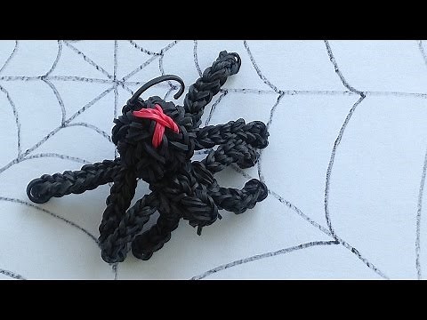Rainbow Loom Halloween Charms: 3D Spider /How to make a loom bands spider