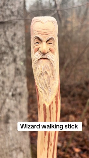 Custom wizard walking stick :) Gave this guy a touch of color. #wizard#walkingstick#woodcarving