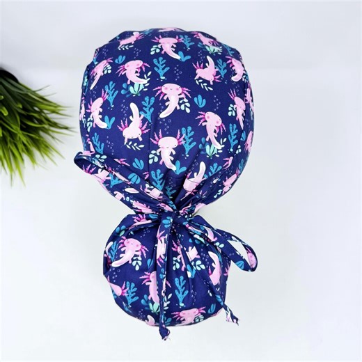 Ponytail Scrub Cap With Satin Lined Option. Axolotl Women's Surgical Hat by Paradise Caps. - Etsy