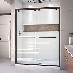 DreamLine Encore 36 in. D x 60 in. W x 78 3/4 in. H Bypass Shower Door in Oil Rubbed Bronze and Center Drain White Base Kit, DL-7007C-06