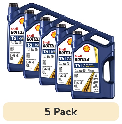 (5 pack) Shell Rotella T6 Full Synthetic 5W-40 Diesel Engine Oil, 1 Gallon