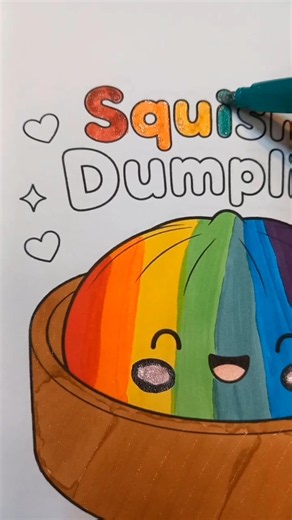 Coloring a Rainbow Squishy Dumpling 🎨🌈#shorts#drawing#cute#coloring#motivation#kids