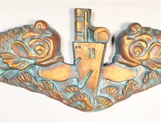 Navy Submarine Warfare Insignia - Gold Patina - Hand Made and Signed - Officer Dolphins - Etsy