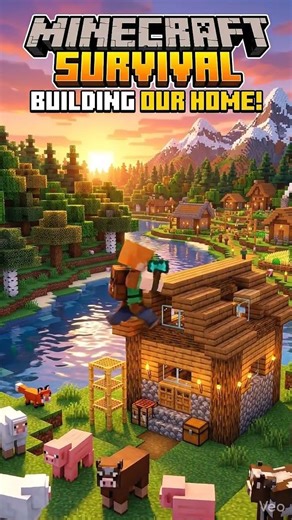 Minecraft Survival: Building My First Wooden House Near River! 🏡🌅 #gaming #minecraft