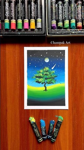 Easy & Beautiful Night Drawing 🌙 | Step-by-Step Art #art #shorts #youtubeshorts