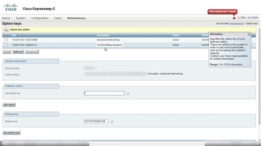 Installing Expressway Option Keys - Cisco Video Portal