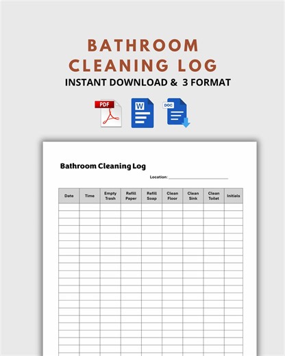 Editable Bathroom Cleaning Log Template, Printable Restroom Cleaning Checklist, PDF, Word & Google Doc, Business Cleaning Schedule - Etsy UK