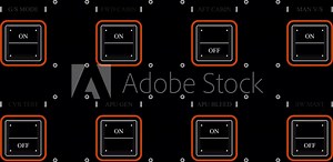 Dynamic Aircraft Cockpit Control Panel Animation with Illuminated Switches and Labels