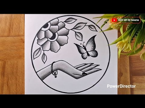 How to draw Hand With Butterfly and Flower Easy Step by Step | Easy Circle Drawing | Pencil Drawing