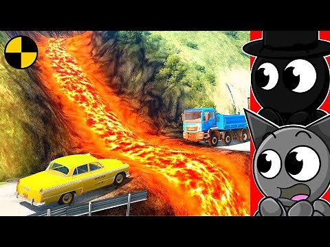 Cars vs Lava Road Challenge (BeamNG Drive)