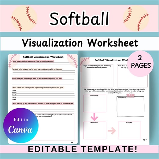 Softball Visualization Worksheet, Goal Setting Activity (canva Template) - Etsy