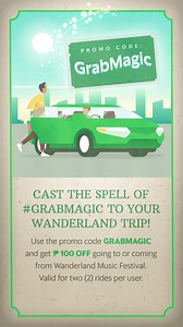 2.4K views · 42 reactions | A little #GrabMagic can go a long way! Use the promo code GRABMAGIC to get P100 off your ride going to or from Wanderland.  T&Cs: 1. P100 off, no minimum spend; max 2 uses 2. Valid from March 9 (12NN) -March 11 (2AM) 3. Valid for drop off and pick up in Wanderland Concert Grounds 4. Valid for GrabCar, GrabCar 6-Seater, GrabCar+, GrabShare, GrabTaxi | Grab | Facebook